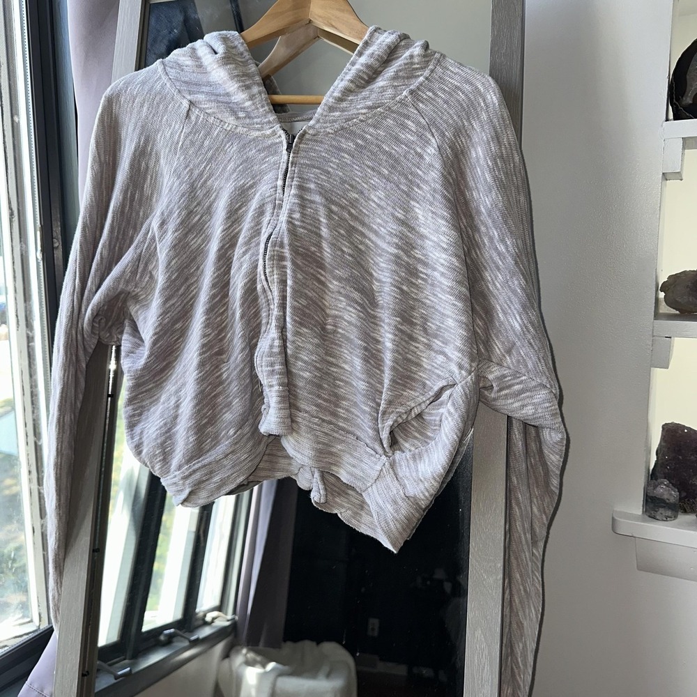Free People Beach Hoodie XS Zip‎ Up Cropped Light Cotton Linen Marled Loose Fit